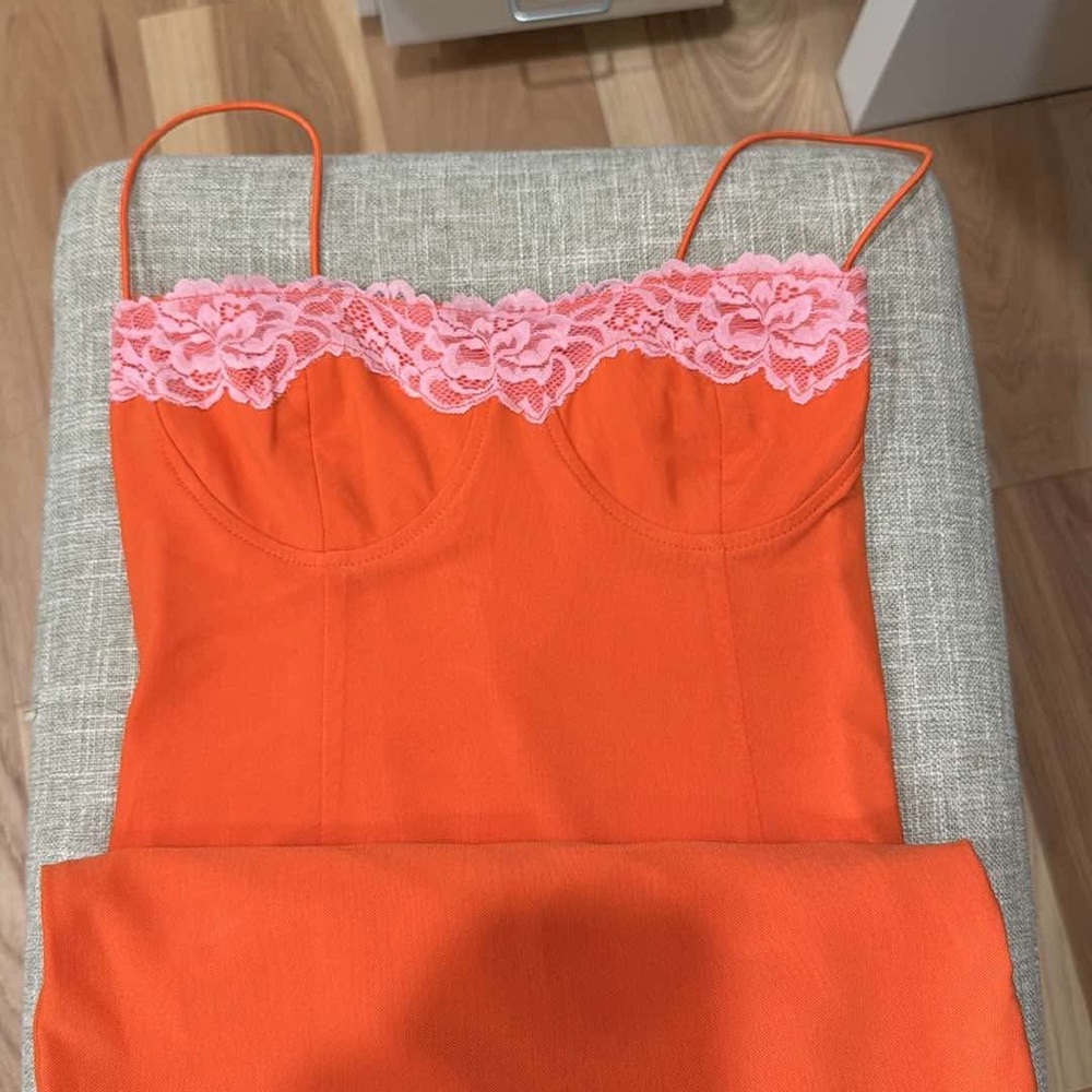 Commense Orange and Pink Maxi Dress with Lace Detail